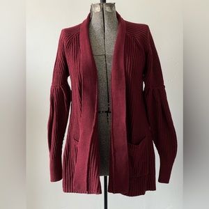 Red Anthropologie Chunky puff sleeve cardigan